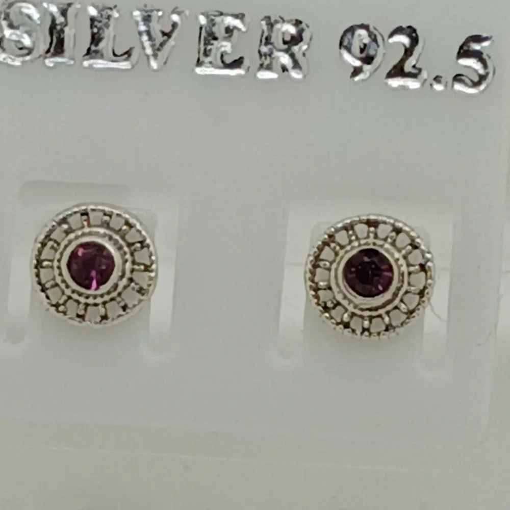Vintage 925 Sterling Silver Crystal Sunburst‎ Round Stud Earrings Boho Sun Wheel